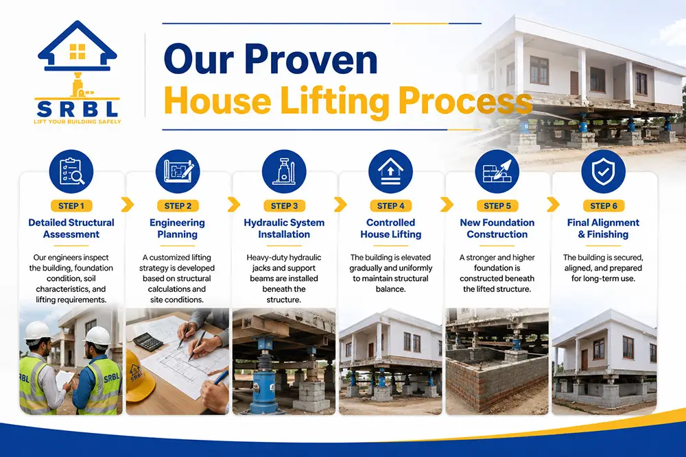 SRBL House Lifting Company's house lifting process.