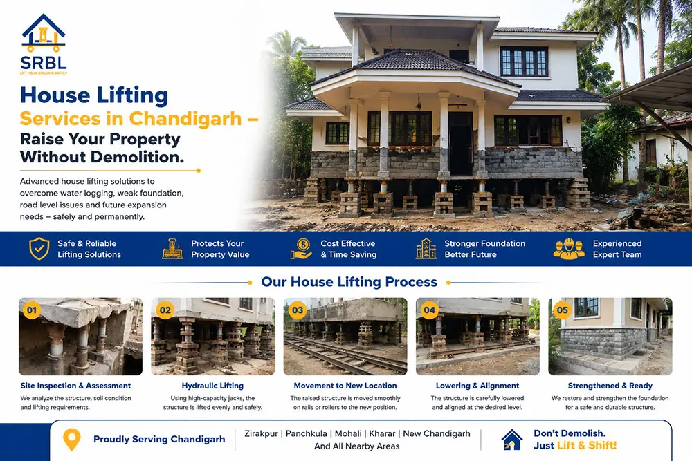 It represent the house lifting work precisely lifted by SRBL House Lifting Company